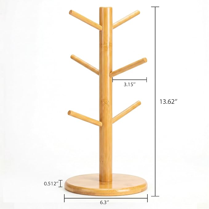 Wisuce Coffee Mug Tree Bamboo Mug Holder Coffee Cup Stand Mug Holders - Image 3