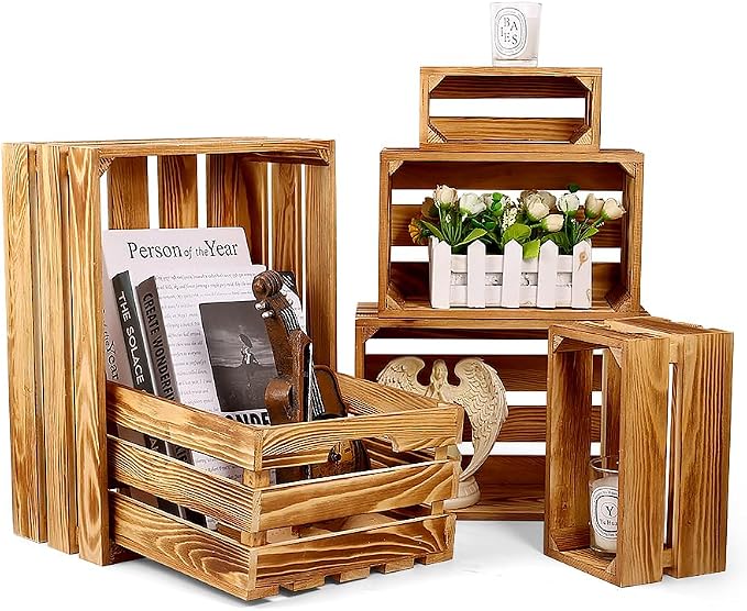 BOBOKA Set of 6 Decorative Wood Crates Nesting Storage Container, 6 Size - Image 7