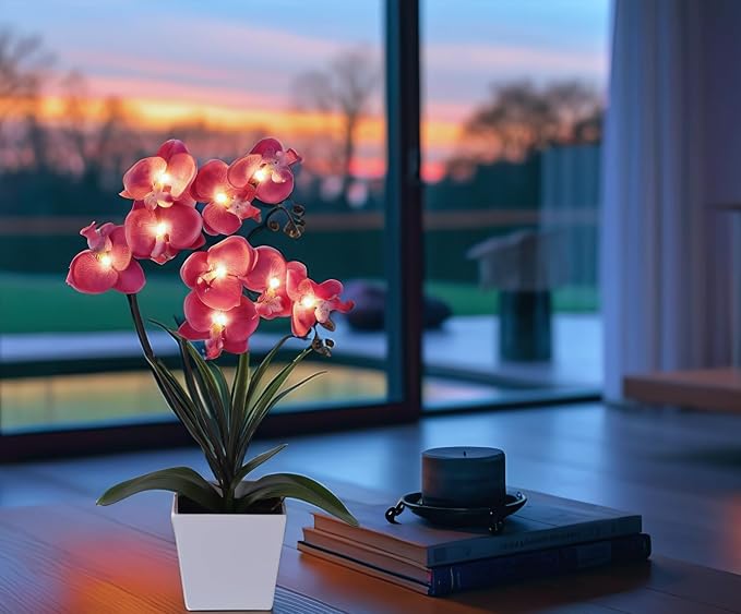 HOMESEASONS Orchid Lamp-LED Lighted Orchid Arrangements, Pre Lit Artificial - Image 3
