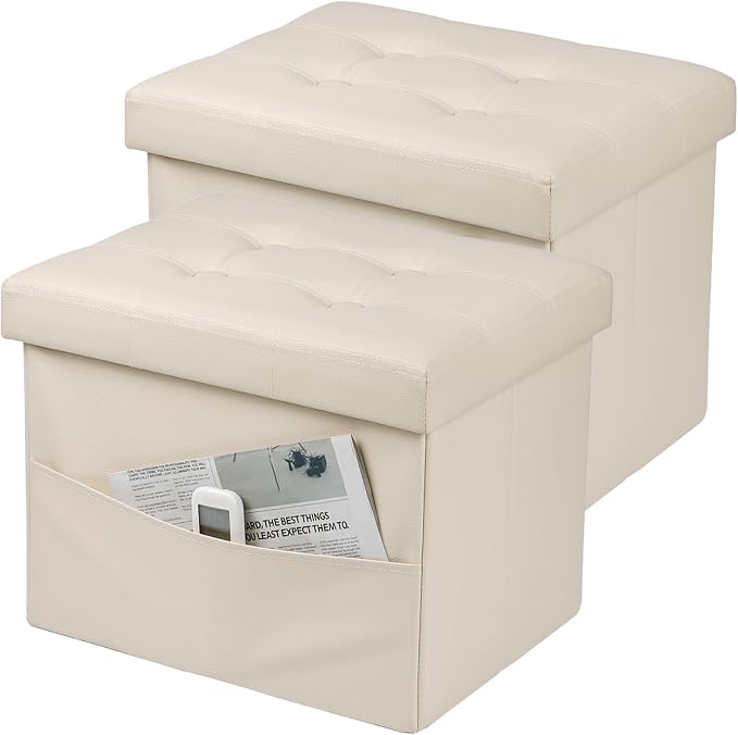 Bsketa Storage Ottoman Foot Rest Stool, Small Leather Storage Ottomans Bench by Bsketa