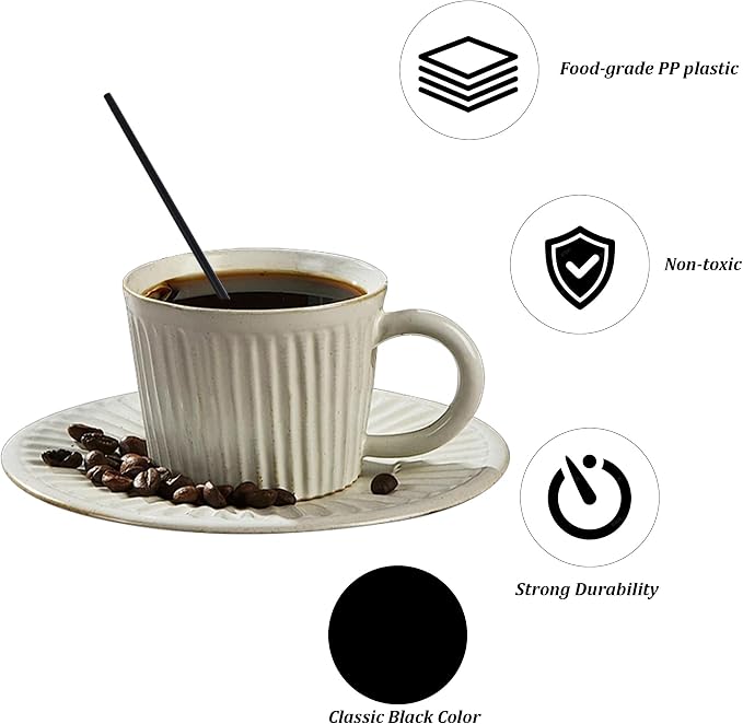 100PCS 5.12 Inch Black Disposable Plastic Drinking Straws, Straight Cocktail - Image 4