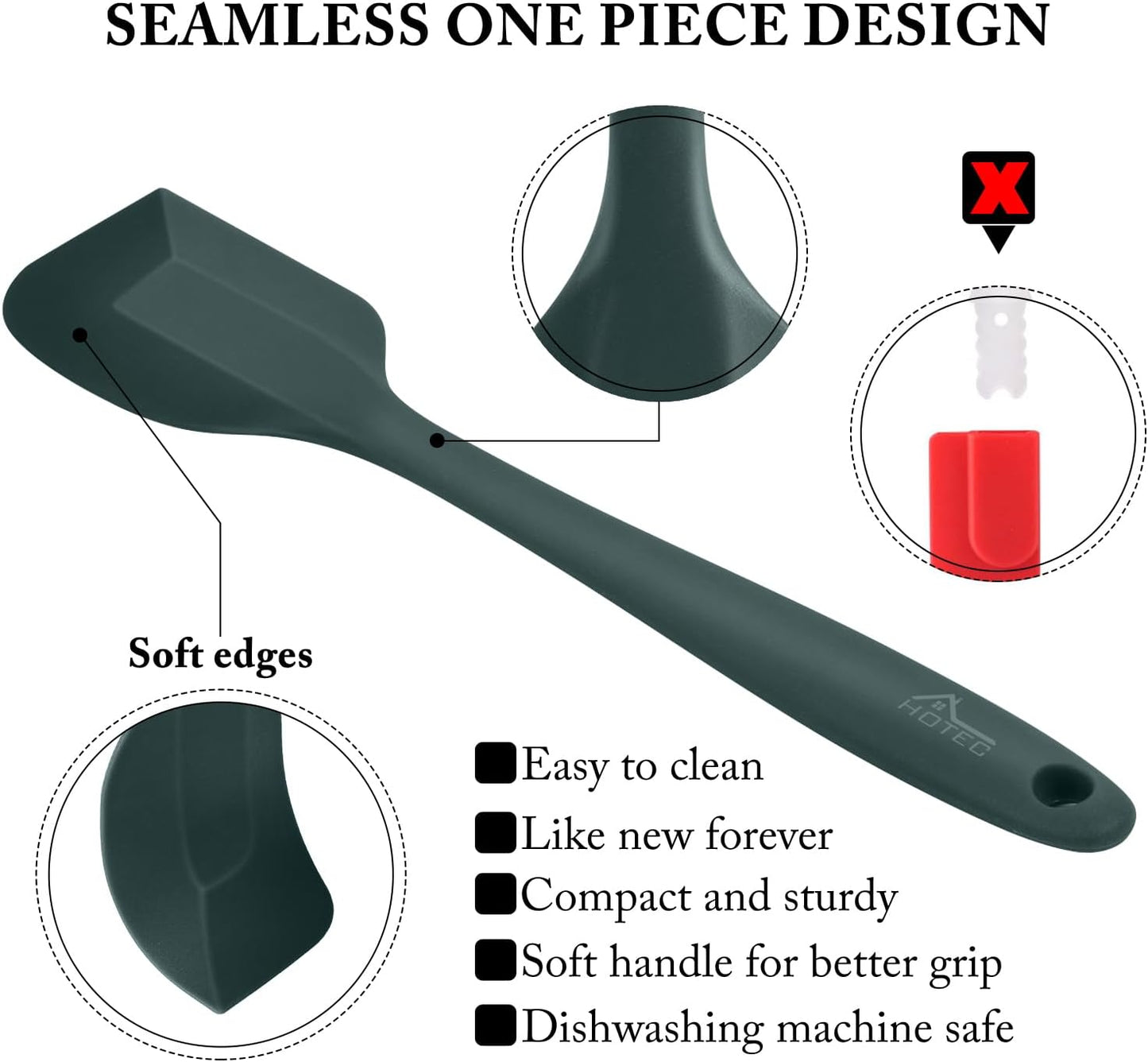 HOTEC Heat Resistant 600℉ BPA-Free Silicone Rubber Spatula Set for Baking, Cooking, and Mixing Non Stick Dishwasher Safe, Neutral Set of 5
