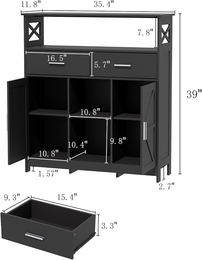 Coffee Bar Cabinet with Storage, 2 Doors and Adjustable Shelves, Freestanding - Image 3