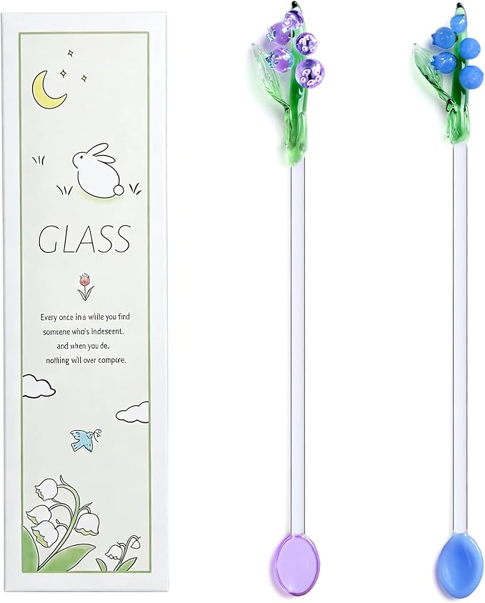 Homestia 2 Pack Bells Orchids Glass Swizzle Sticks Stirring Spoon, Beverage by Homestia