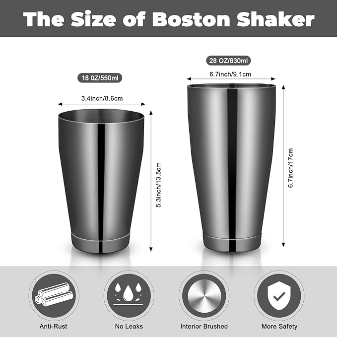 Sabary 12 Pcs Cocktail Shakers Professional Bar Shaker Boston Set Stainless - Image 2