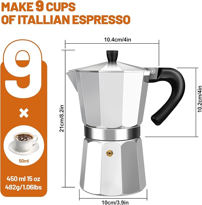 9 Cup Aluminum Espresso Stovetop Moka Pot Express Coffee Maker Percolator - Image 2
