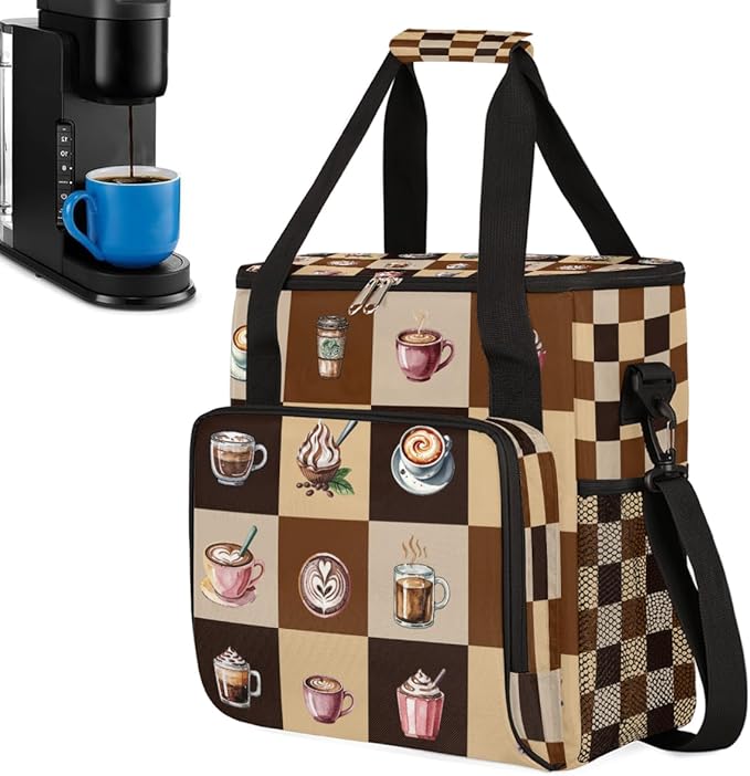 Cartoon Coffee Pattern Coffee Maker Carring Bag Travel Carrying Storage Tote by CFERSAN