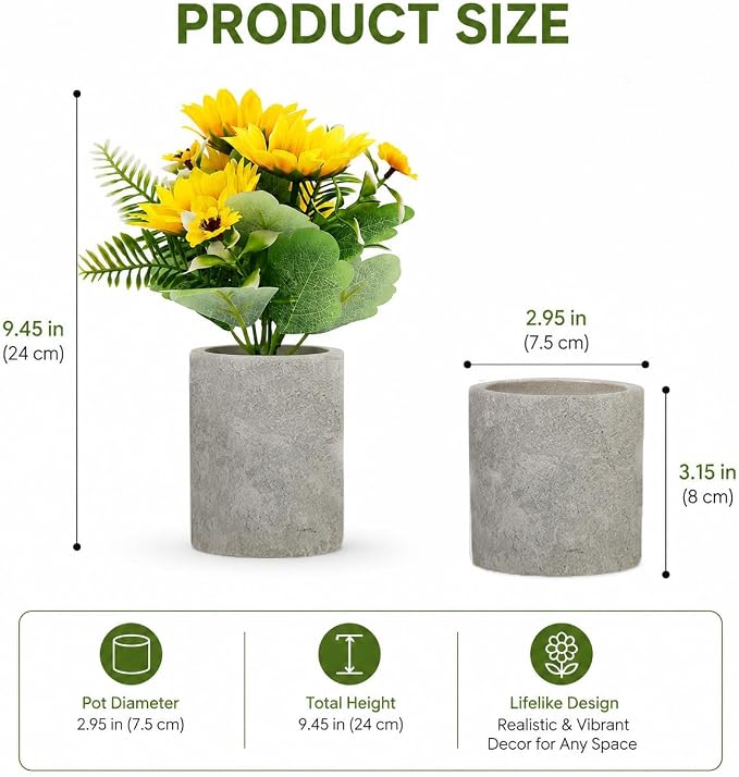 HappyFiller Artificial Sunflower Pot Yellow Fake Sunflowers - Image 3