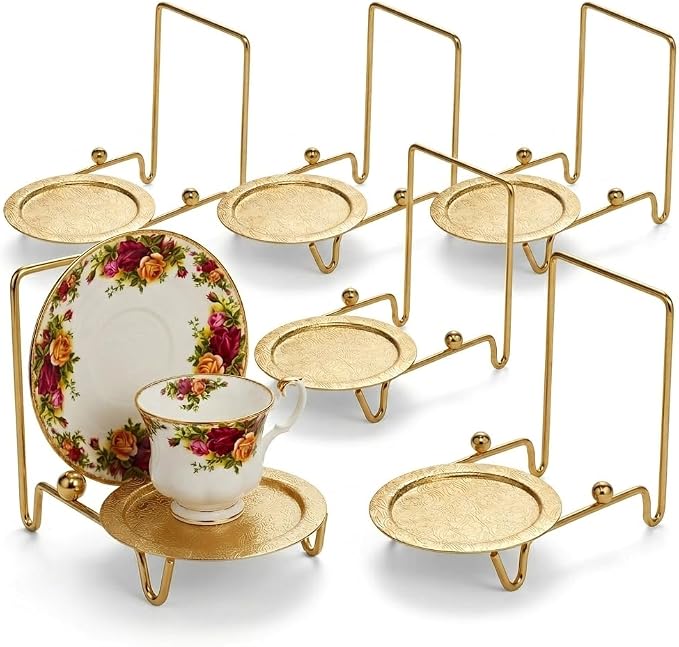 HOHIYA Gold Tea cup and Saucer Display Stand 6 Cup Holder Rack Decorative by HOHIYA