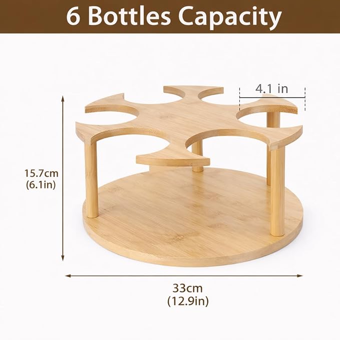Rotating Coffee Syrup Organizer, 6 Bottles Wood Syrup Holder, Syrups Bottle - Image 7