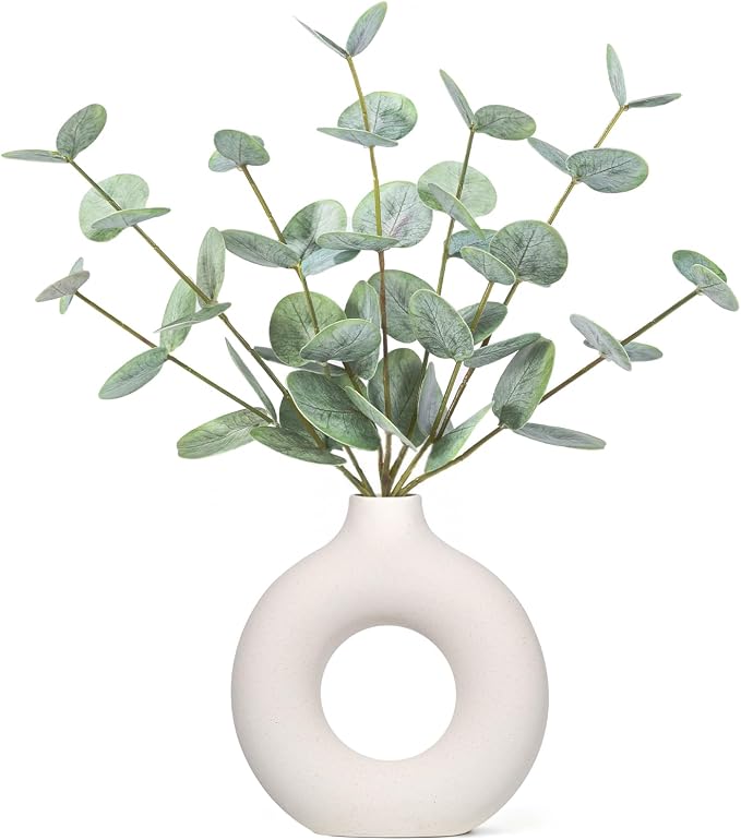 FIACO Artificial Eucalyptus Stems in Ceramic Vase, Coffee Table Centerpiece by FIACO