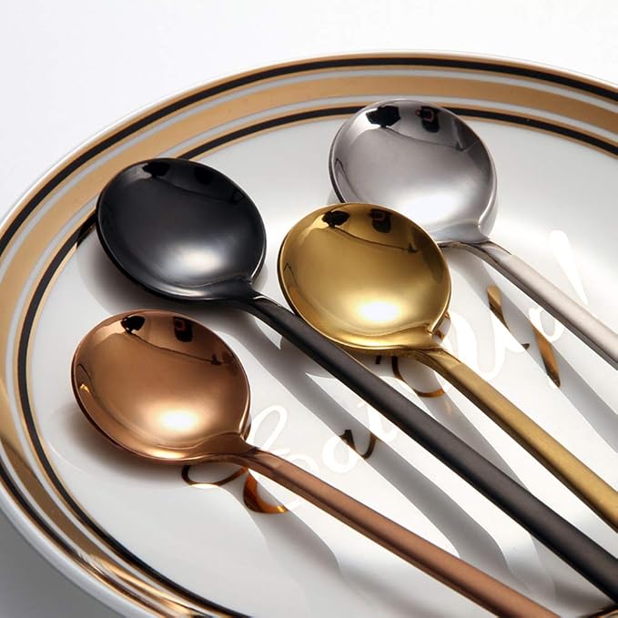 Set of 8 Mini Espresso Spoons 5.3-inch Matte Black Frosted Handle Stainless - Image 5