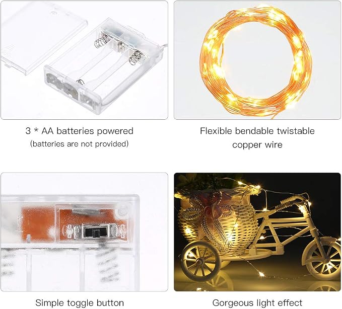 Ariceleo Led Fairy Lights Battery Operated, 4 Packs Mini Battery Powered Copper - Image 2