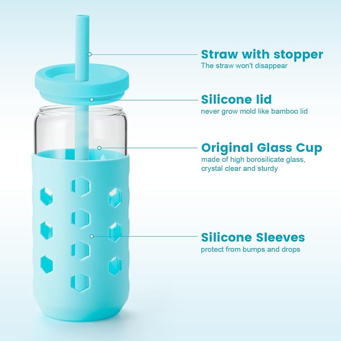 Mrsdry Glass Cups with Lids and Straws, 20oz Drinking Glasses Set with Silicone - Image 2