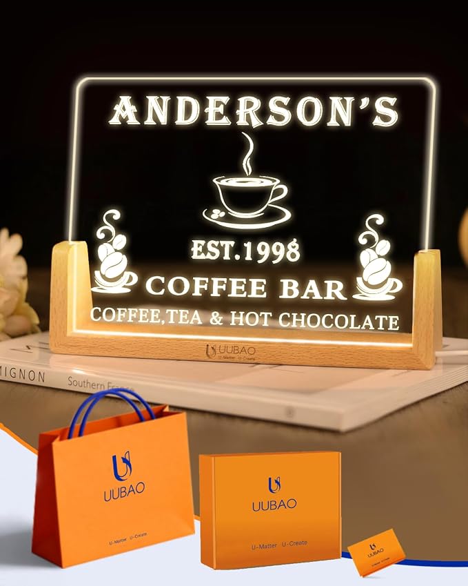 Personalized Bar Signs with Name Customized Home Coffee Bar Mini Bar Sign Gifts by UUBAO