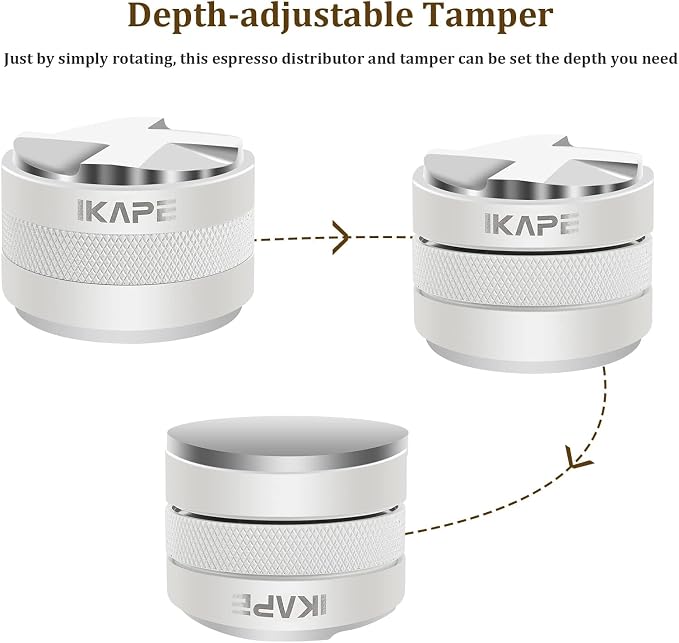 IKAPE Coffee Products, 49MM Coffee Distributor & Hand Tamper, Adjustable Depth - Image 3