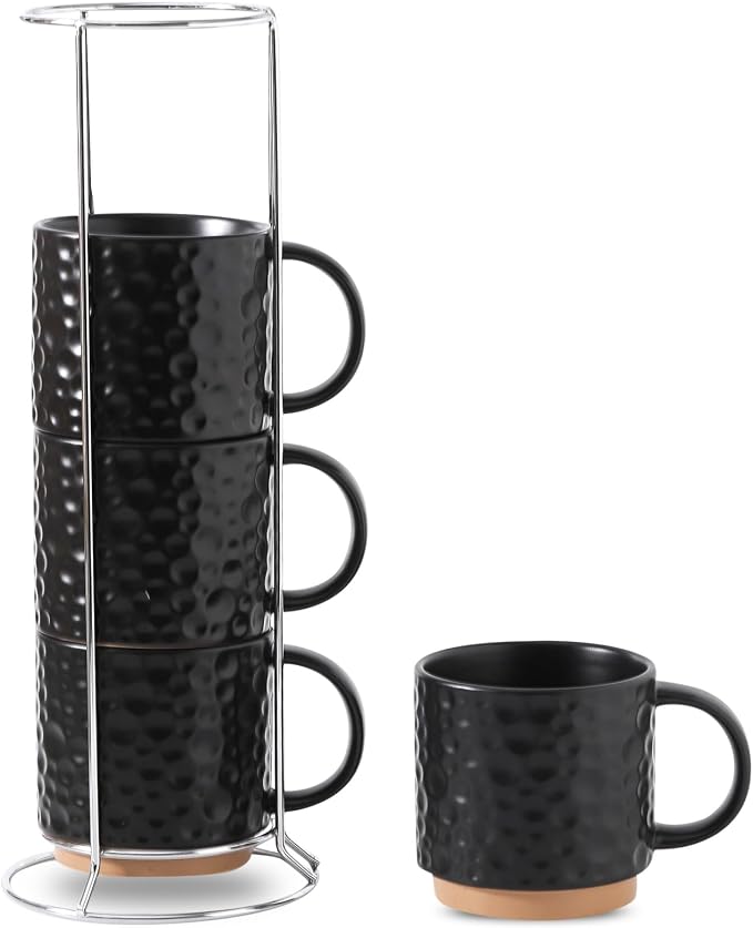 Nihow Ceramic Coffee Mug Set of 4, 16OZ Stackable Coffee Mug Set by Nihow
