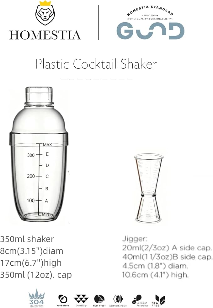 Homestia 2 Pack 350ml Plastic Cocktail Shaker - Image 9