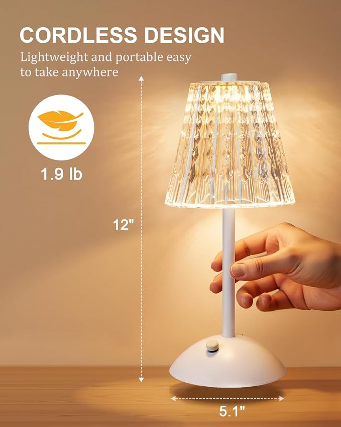 Nusogon Rechargeable Cordless Table Lamp, Touch Control Crystal Desk Lamp - Image 2