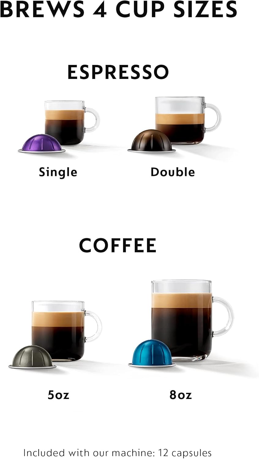 Nespresso Vertuo Coffee and Espresso Machine by De'Longhi, 1597 milliliters, Silver