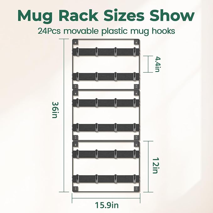 EsLuker.ly Mug Holder Hanger Rack Wall Mounted Wooden 3 Pack Coffee Cup Storage - Image 5