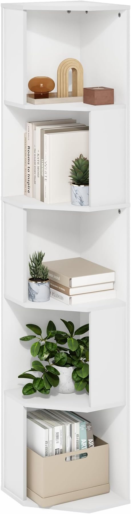 Furinno ECON Corner Shelf, 5-Tier Corner Book Shelf, Standing Storage Shelves by Furinno-FitsYourSpaceFitsYourBudget