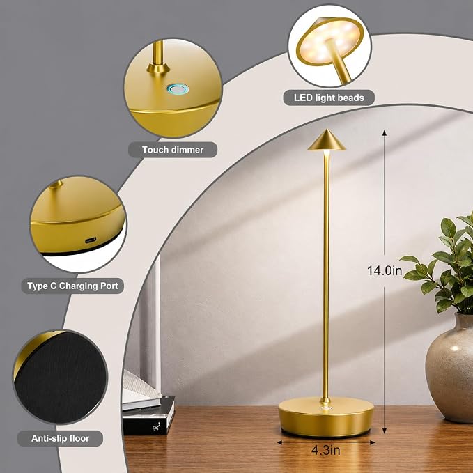 Cordless Table Lamps Rechargeable, 6000mAh Battery Operated LED Table Lamp - Image 5