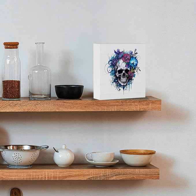 Cute Aesthetic Halloween Gothic Wooden Box Sign Butterfly Skeleton Desk Decor - Image 4