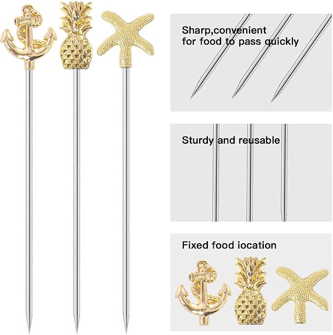 Martini Cocktail Picks Reusable Olive Picks Garnish Skewer Fruit Toothpicks Set - Image 3