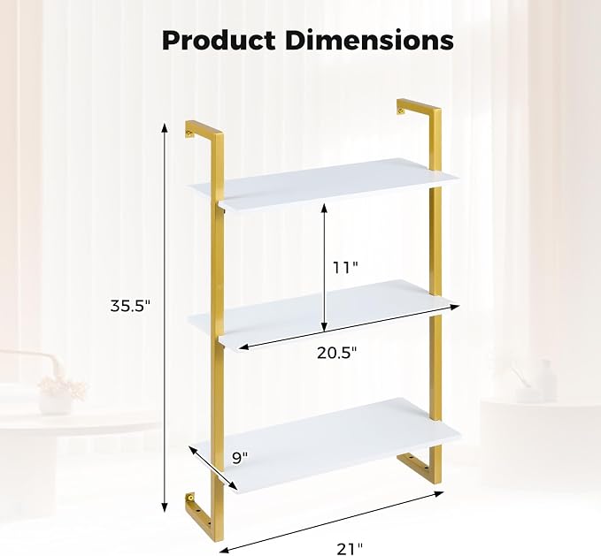 Giantex 3-Tier Wall-Mounted Bookshelf Set of 2, Modern Floating Storage Display - Image 3