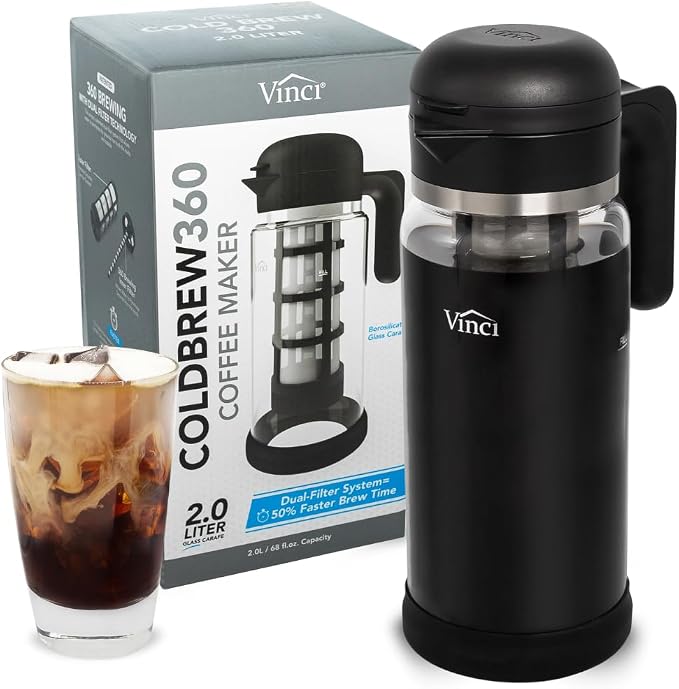 VINCI Cold Brew 360, Glass Cold Brew Coffee Maker Featuring Patented Dual by VinciHousewares