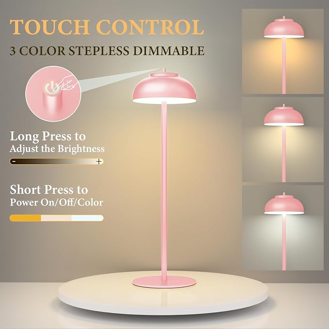 Pink Table Lamp Set of 2 Rechargeable, Table Lights Battery Operated-IP65 - Image 7
