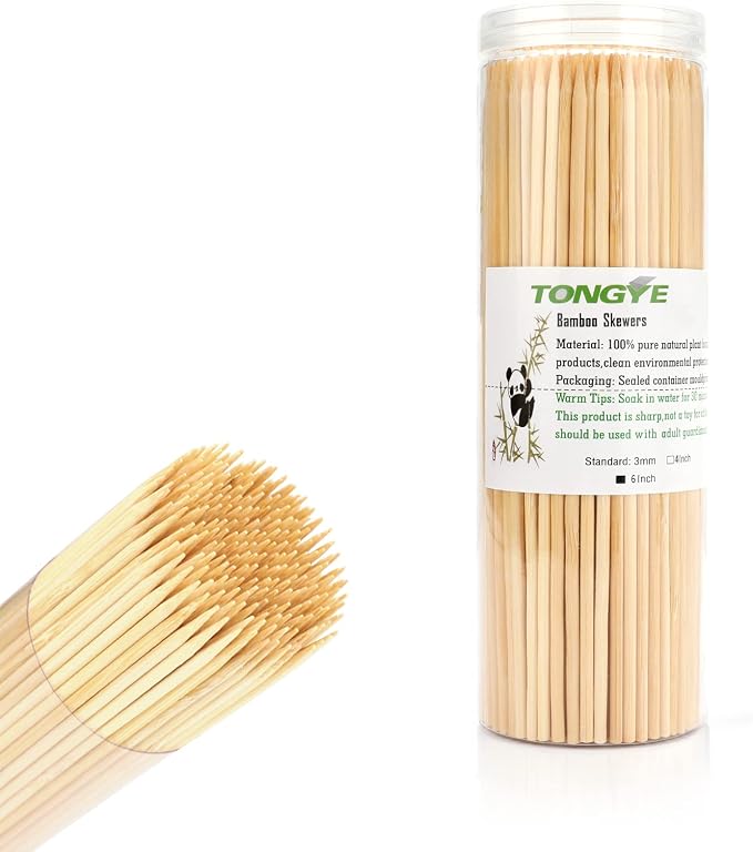 6 inch Bamboo Skewers, Premium Wooden Skewers Without Splinters, Skewers by TONGYE