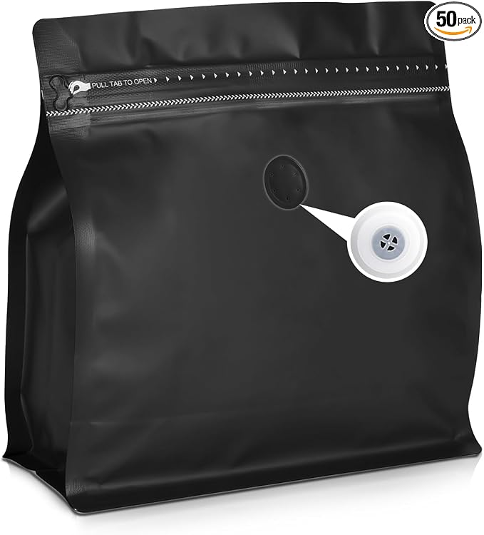 50 Count 16oz Coffee Bags with Valve, 1lb Vented Coffee Beans Packaging Bags by ODDIER