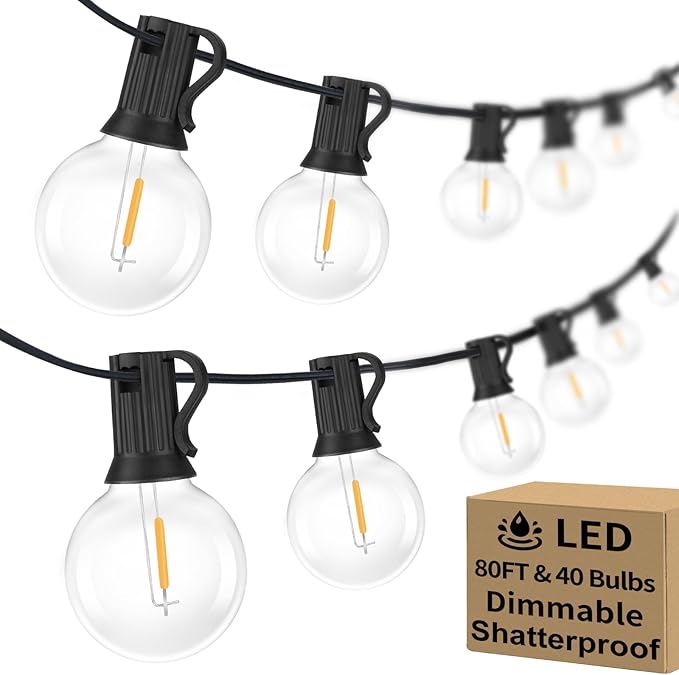 Bosceos 80FT Outdoor G40 LED Globe String Lights Dimmable Waterproof by BestChoiceforYourLife