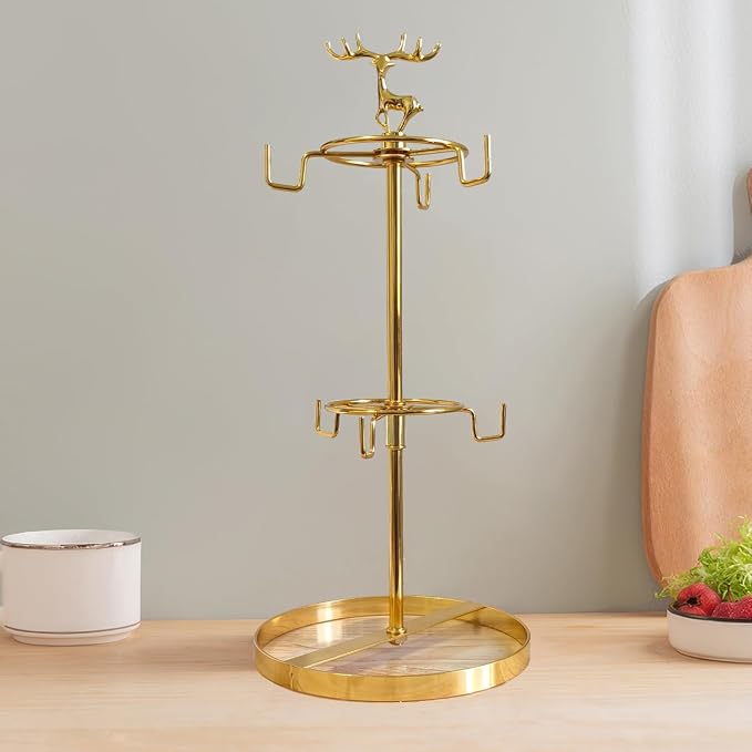 Coffee Mug Tree Holder for Counter, Christmas Elk Double Tier Mug Teacup Metal - Image 9