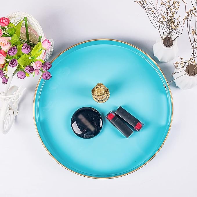 MAONAME 13-inch Light Blue Round Tray, Modern Decorative Tray - Image 2