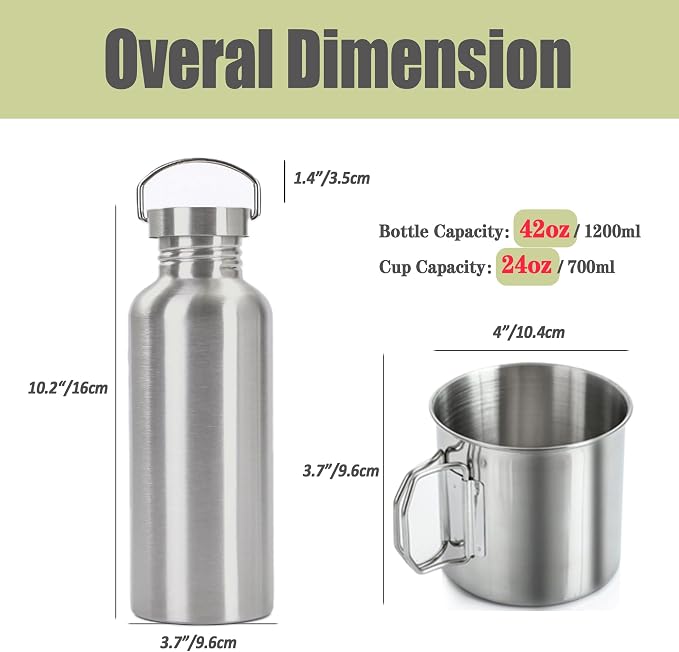 Survivor 3-in-1 Outdoor Canteen - 42oz Single Wall Water Bottle - Image 2