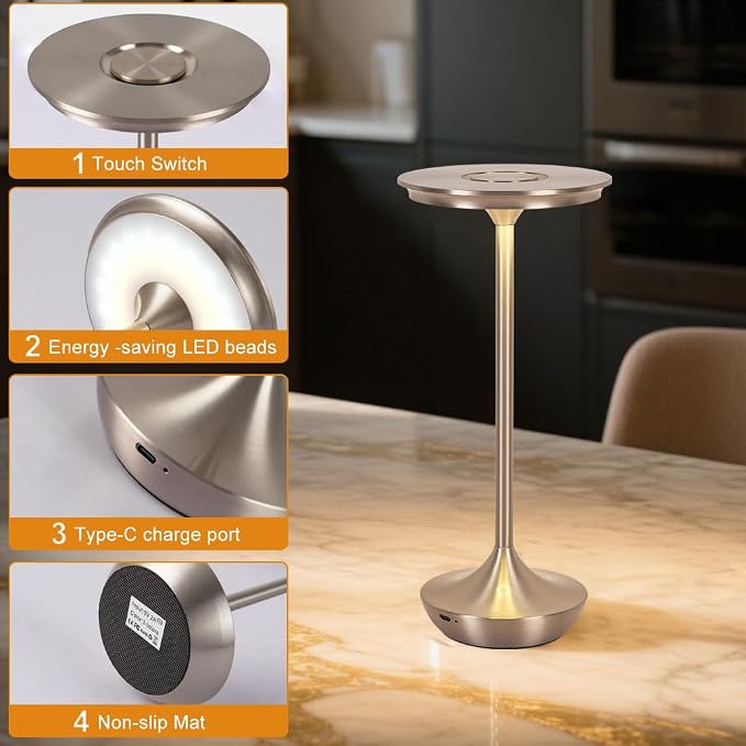 Cordless Table Lamp Set of 2, Portable Rechargeable 6000mAh Outdoor LED Table - Image 3