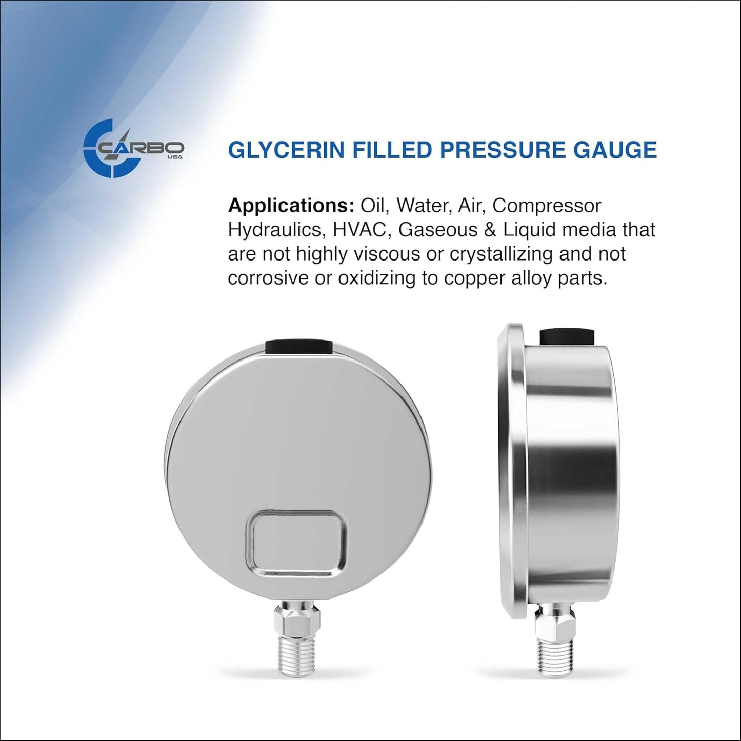 Stainless Steel Pressure Gauge Dual Display (0-6000 psi/kPa) - 2 1-2" Glycerine Liquid Filled Water Air Oil Gas Gauge with Polycarbonate Lens & Brass Connection -1/4" NPT Lower Mount