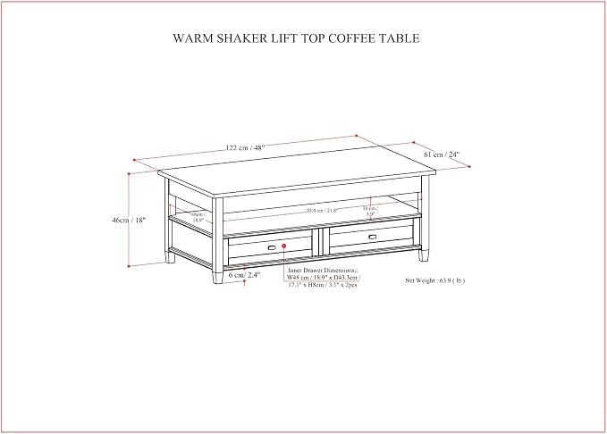 SIMPLIHOME Warm Shaker Lift Top Coffee Table - Image 3