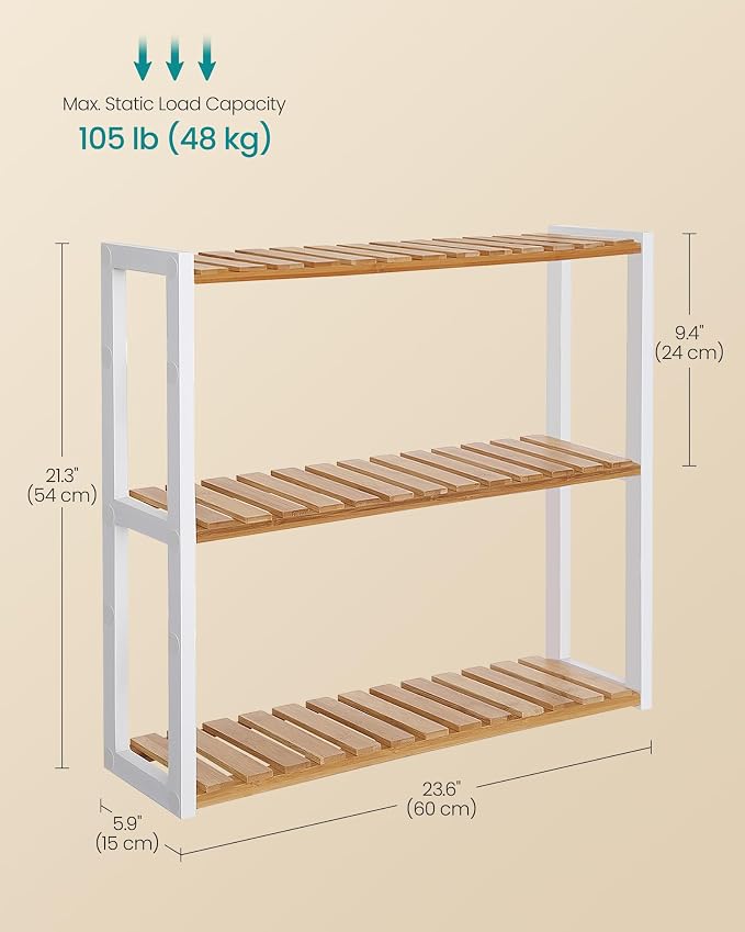 SONGMICS Bamboo Bathroom Shelf, 3-Tier Adjustable Plants Rack, Wall-Mounted or - Image 7