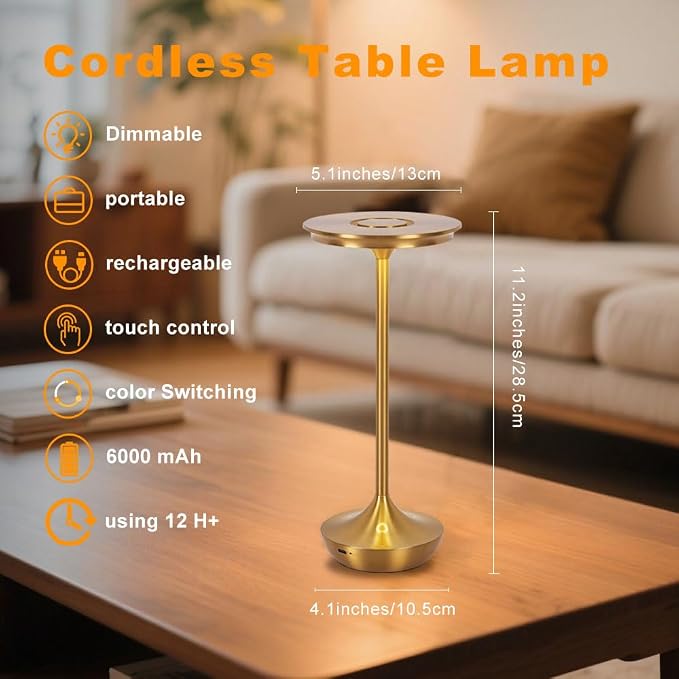 Cordless Table Lamp Set of 2, Portable Rechargeable 6000mAh Outdoor LED Table - Image 4