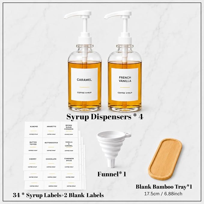 Coffee Syrup Dispenser for Coffee Bar, Glass Syrup Bottle - Image 6