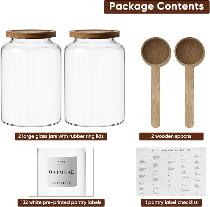 2 PCS Flour Sugar Storage Containers Glass Jar, 4000ml/1 Gallon/4.2 Qt/135oz - Image 3