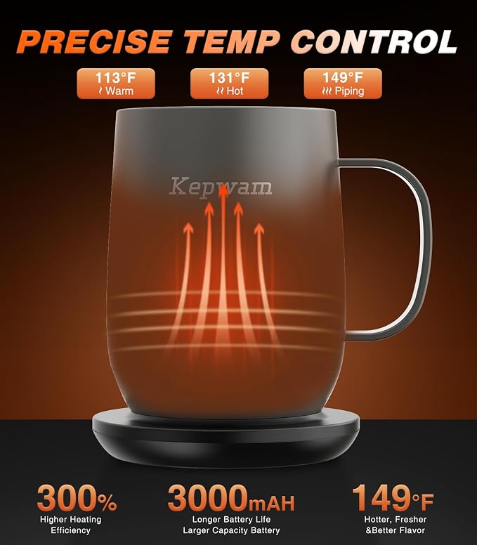 Kepwam Heated Coffee Mug Rechargeable T2, 16oz Smart Temperature Control - Image 2