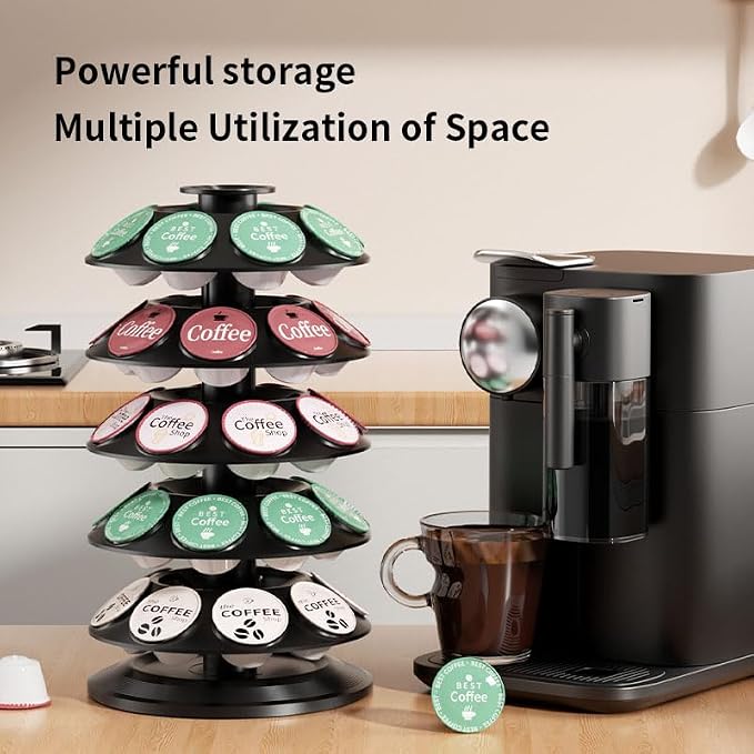SAVORI 40 Capacity Rotating K-Cup Holder, 5-Tier Black Coffee Pod Carousel Stand - Image 5