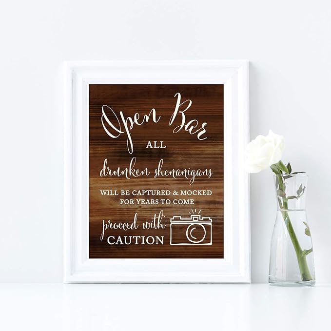 Andaz Press Wedding Party Signs, Rustic Wood Print, 8.5x11-inch, Open Bar All - Image 4