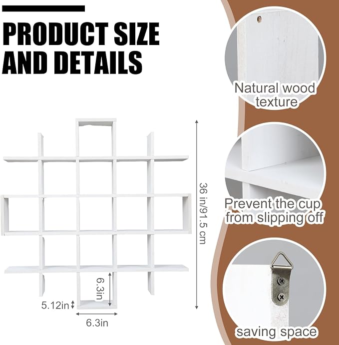 Suzile Oversize Tea Cups and Saucers Shelf Rustic Wooden Coffee Display Shelves - Image 2