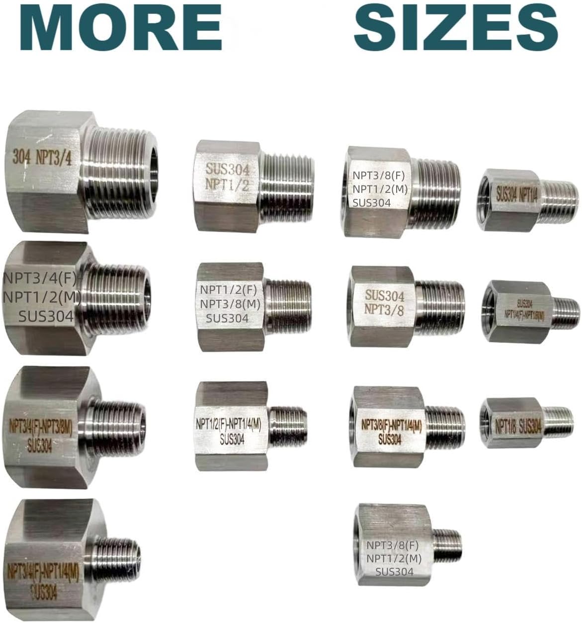 2 pieces Npt1/4 Female to Npt1/4 Male Reducer,1/4Water pipe Adapter, Fabricate of 304 Stainless Steel